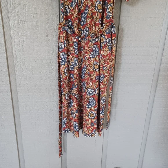 Faherty Carmel Print Linen Blend Midi Dress Size XS Tie Waist Floral Boho Pocket - Picture 7 of 15